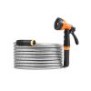 VEVOR Metal Garden Hose 25 ft, Rust Proof Stainless Steel Water Hose, Heavy Duty Backyard Hose with 10 Function Nozzle, No-Kink & Flexible Water Pipe