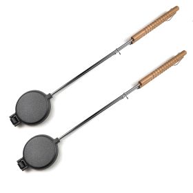 HAWOK Cast Iron Round Pie Iron with Stainless Steel and Wooden Handle set of 2