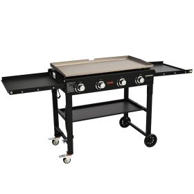 Commercial Griddle On Cart, 36' Heavy Duty Manual Flat Top Griddle, Outdoor Cooking Station With Side Shelves, Steel Natural Gas Griddle, 4-Burners Re (Option: Food Service)