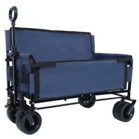 3-in-1 Convertible Folding Wagon Cart with Bench Seat & Storage - 500lbs Heavy-Duty Utility Wagon, 180L Capacity All-Terrain Wheels for Camping, (Color: as Pic)